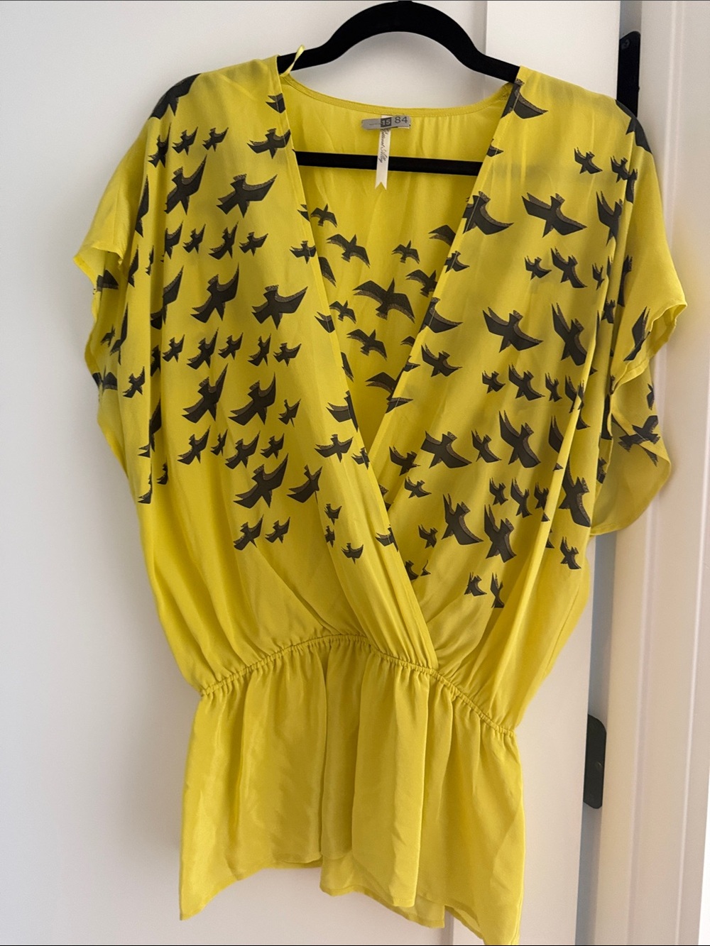 Peacock Alley Yellow Top with Black Bird Print